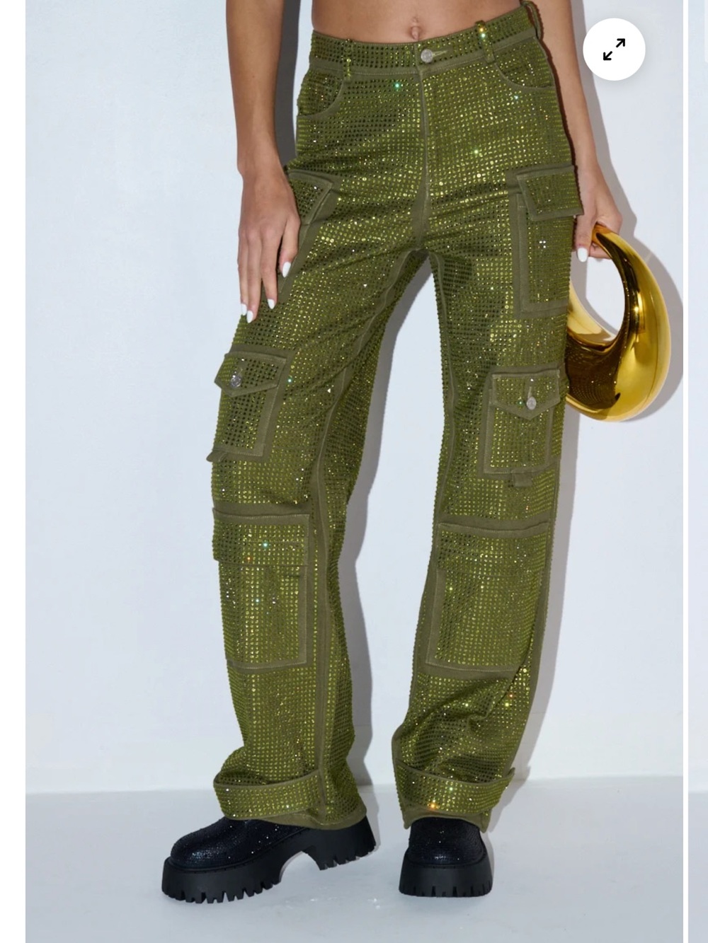 AKIRA Olive Green Sequin Cargo Wide-Leg Pants
